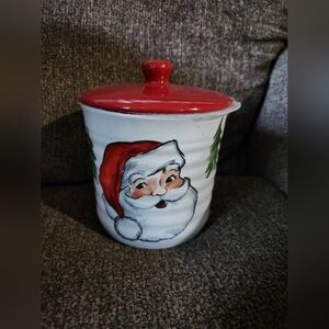 Christmas Santa Claus Canister New White Red Peppermint And Pine